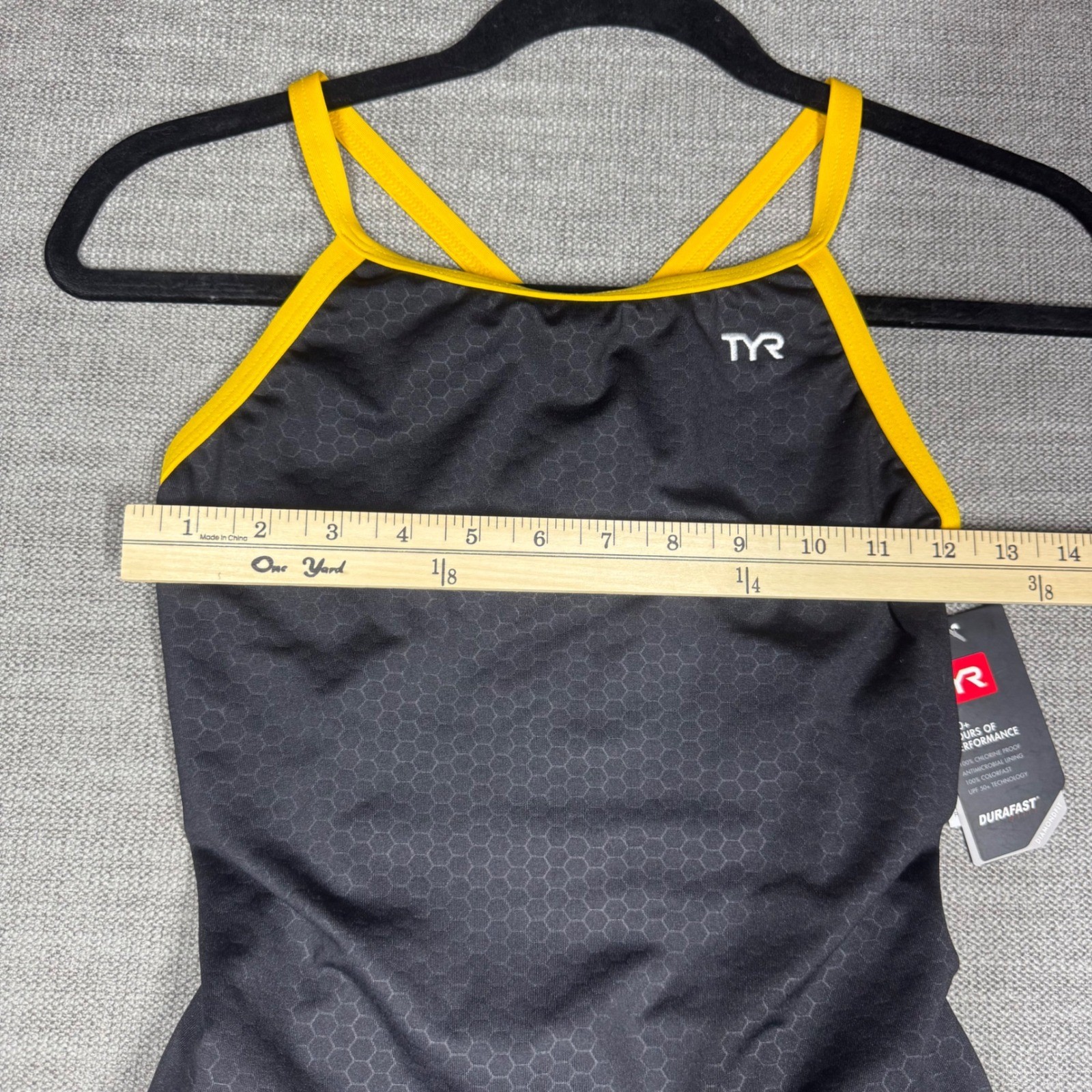 TYR Hexa Diamondfit Swimsuit Black Gold Durafast Elite Size 34 NWT