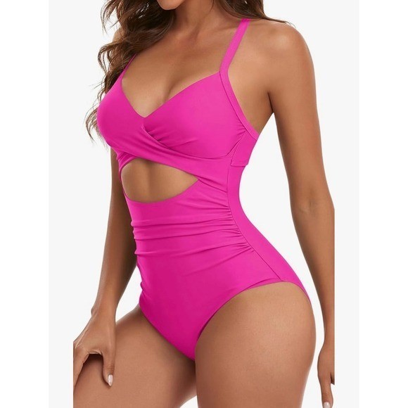 Eomenie Women’s One Piece Swimsuits Tummy Control Cutout High Waisted Pink M