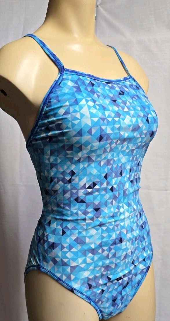 Speedo Womens Flyback Cut Out One Piece Swimsuit Blue Optic Colorway Size 8 34