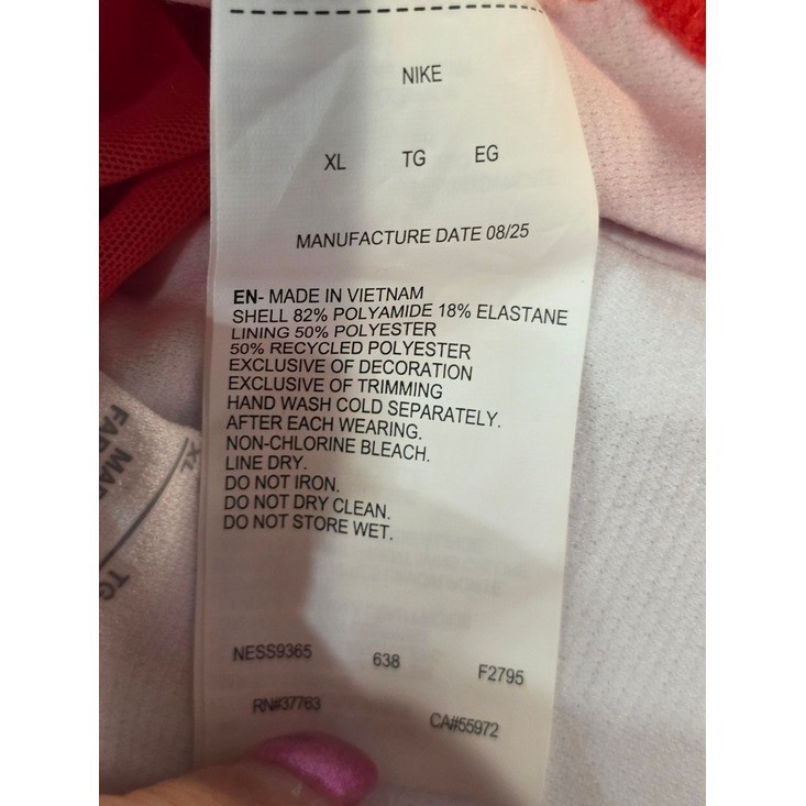 NIKE MESH SOLID EDGE V-BACK SWIMSUIT ONE PIECE CORAL RED SIZE XL NEW COMPETITION