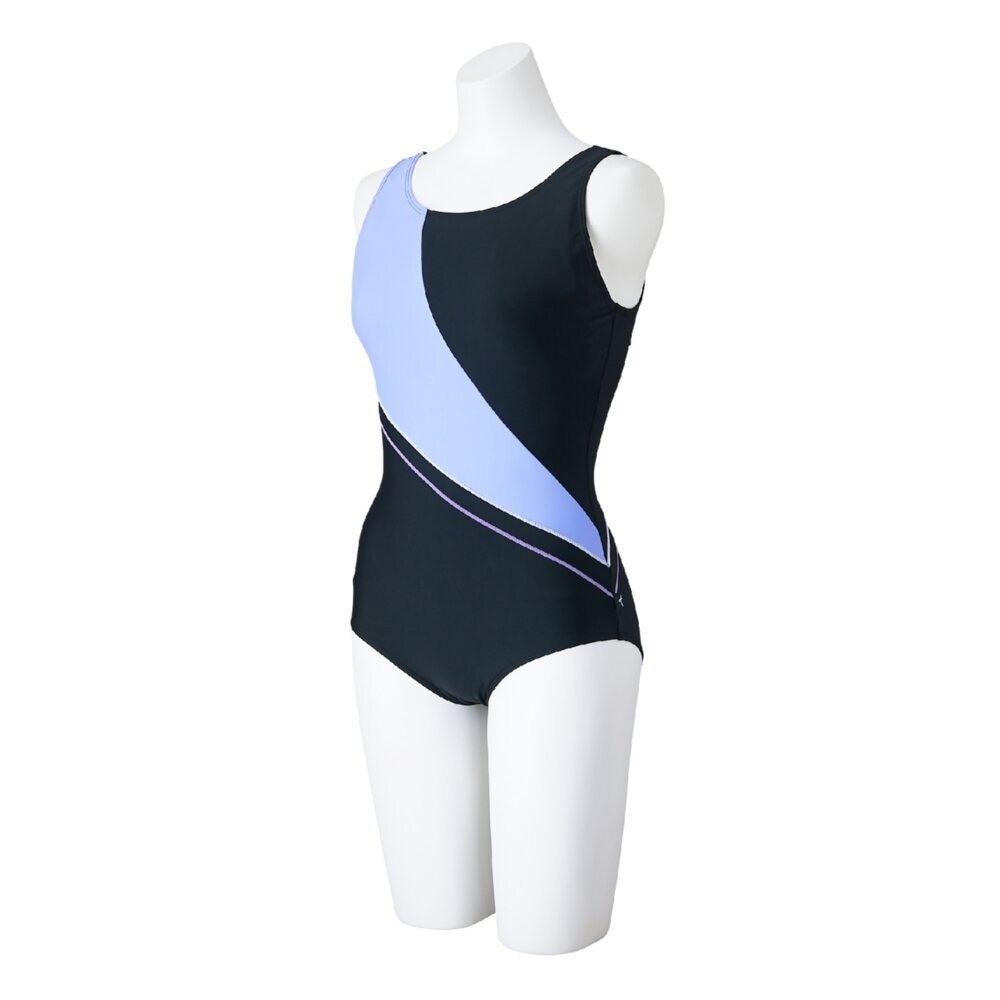 Mizuno Women’s Aqua Fitness One-Piece Swimsuit Color-Block Design Black/Lavender