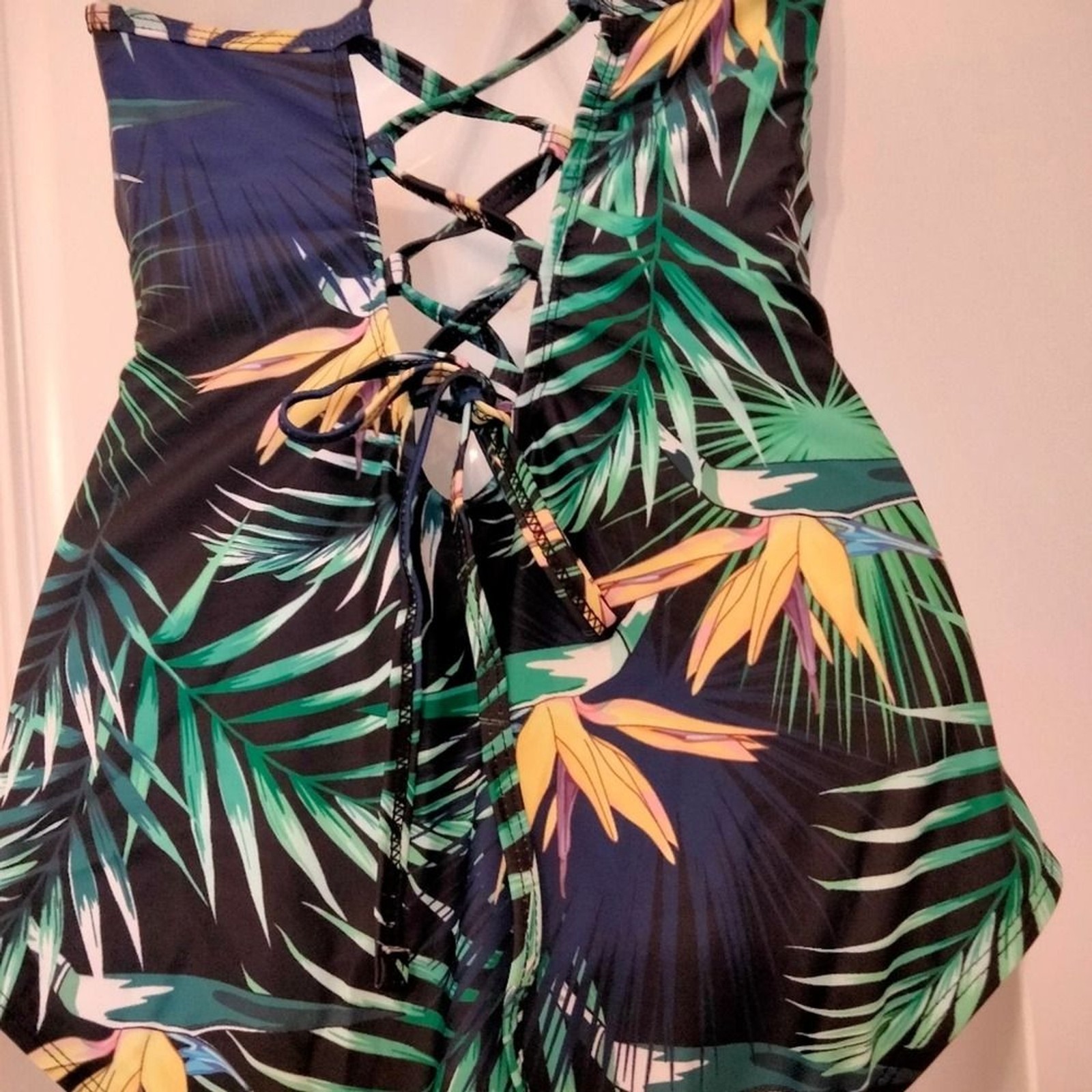 Tropical design one piece swimsuit women size Medium