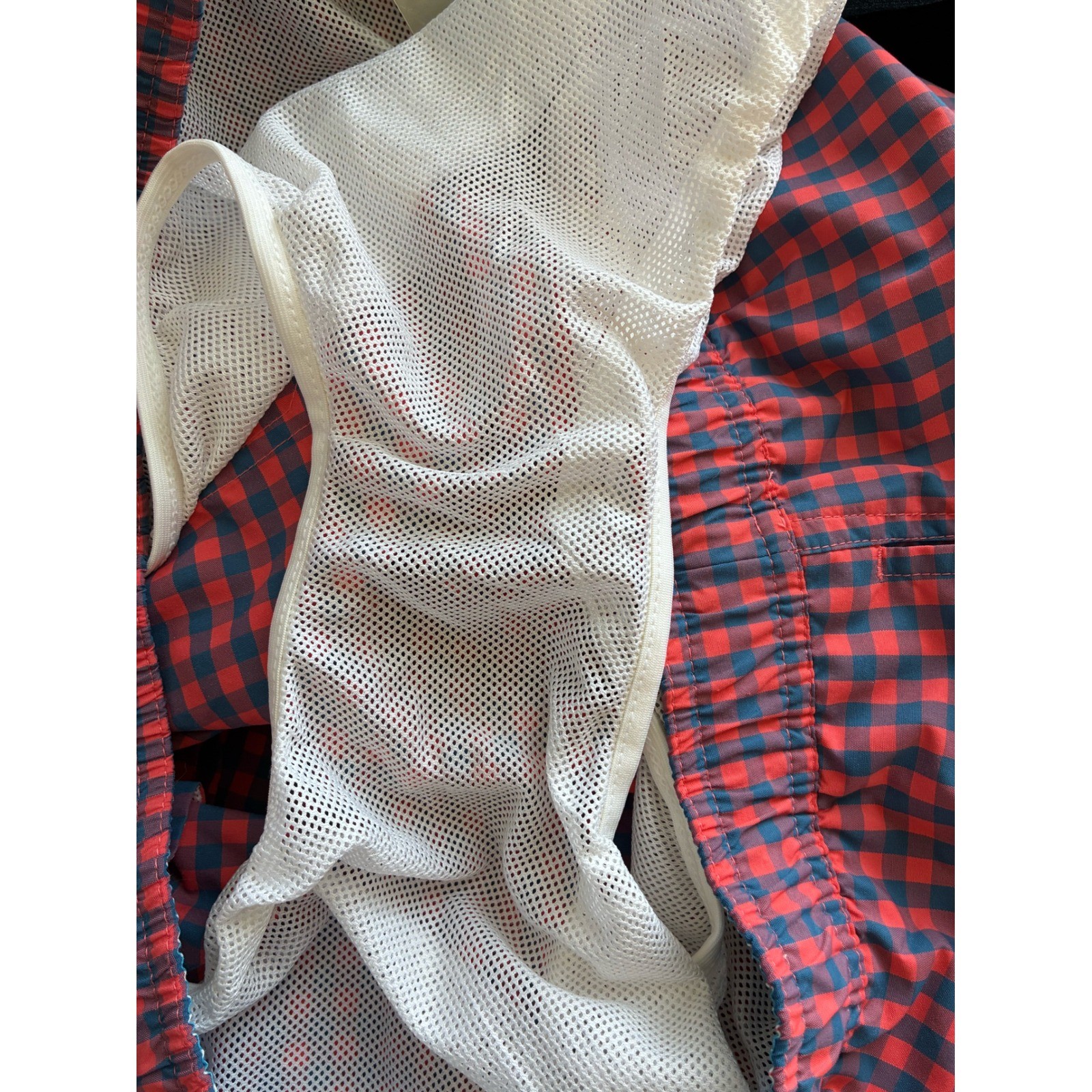 Bonobos Gingham Swim Trunks Shorts Red Navy Blue Men’s Size L 7 Inch Inseam