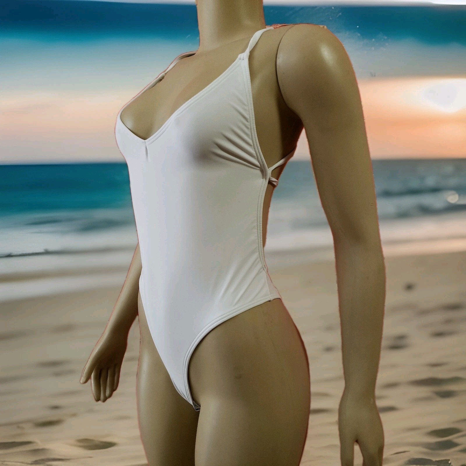 LOLA & LAMAR Women’s swimwear One Piece Size Large White Crosed Back NWT #CB9