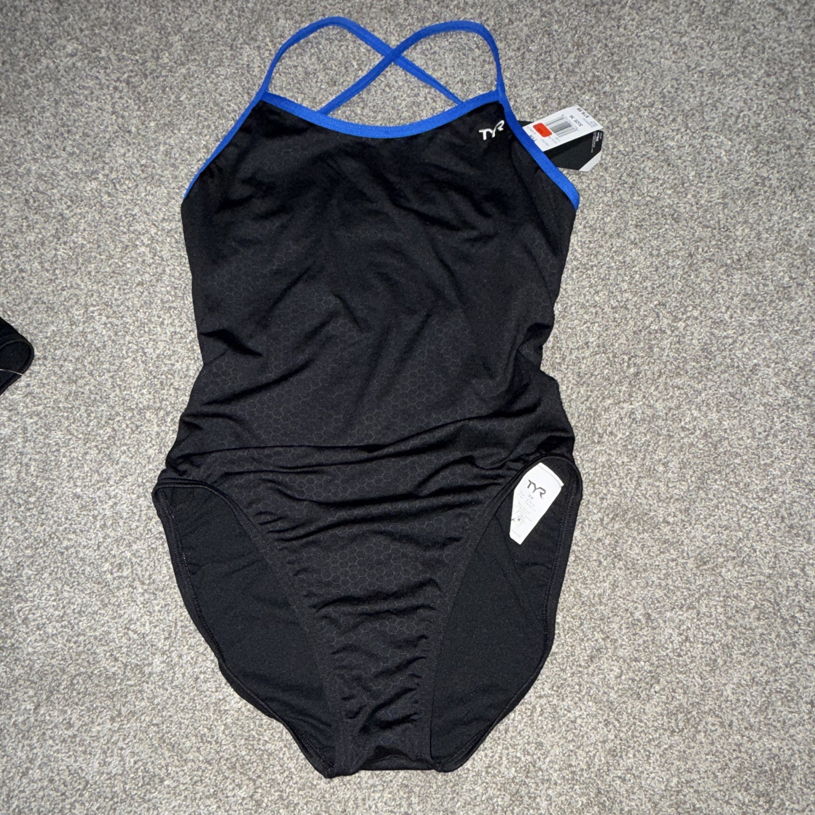 TYR Durafast Elite Black/Blue Hexa Trinity Competitive One-Piece Swimsuit 36
