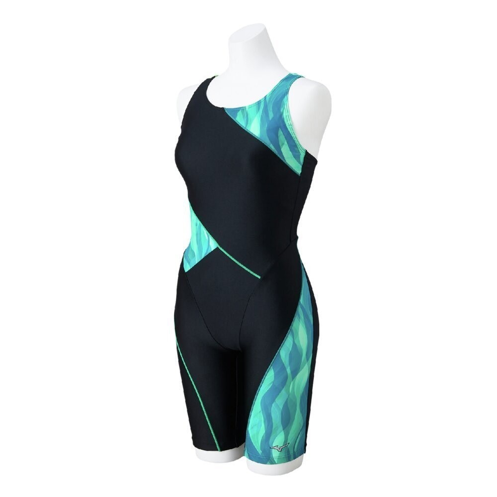 Mizuno Women’s Swim Fitness All-in-One Swimsuit Back Strap Color Cocktail BK/TQ