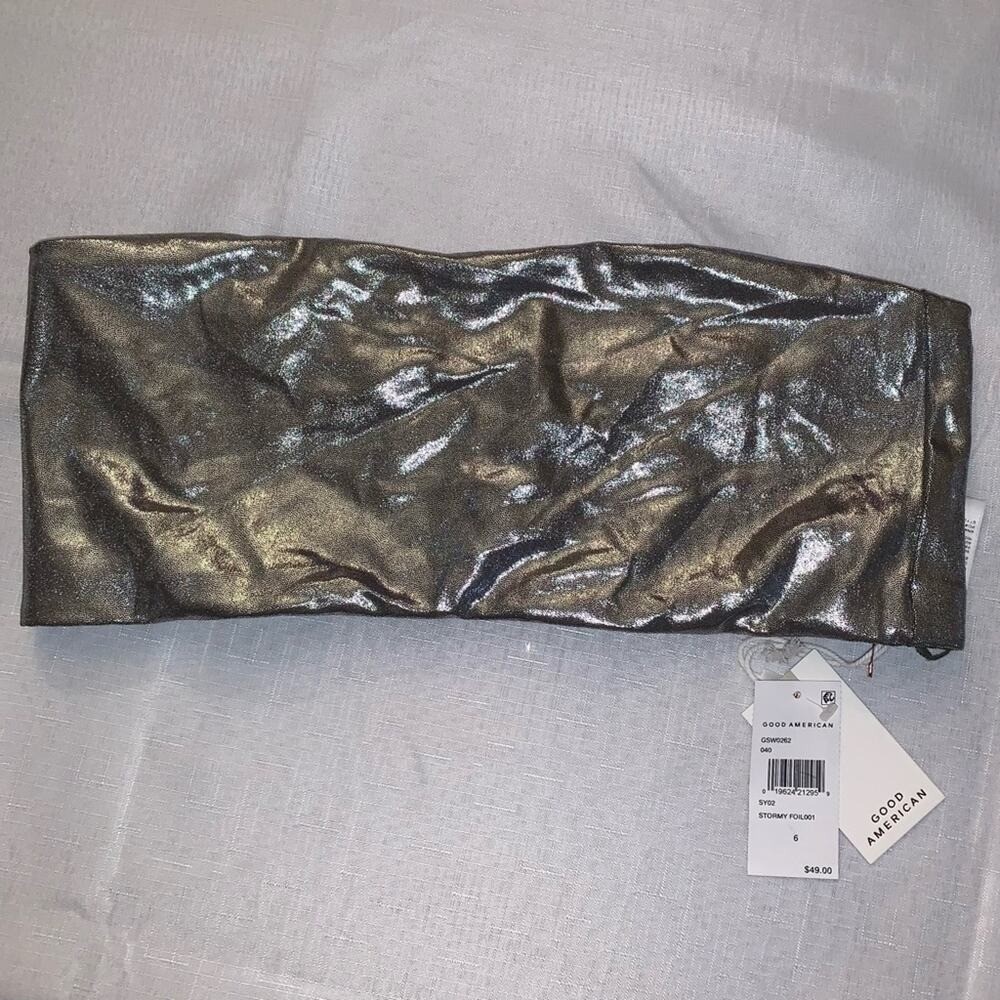 GOOD AMERICAN SWIM Bandeau Top. Stormy Foil. 3X