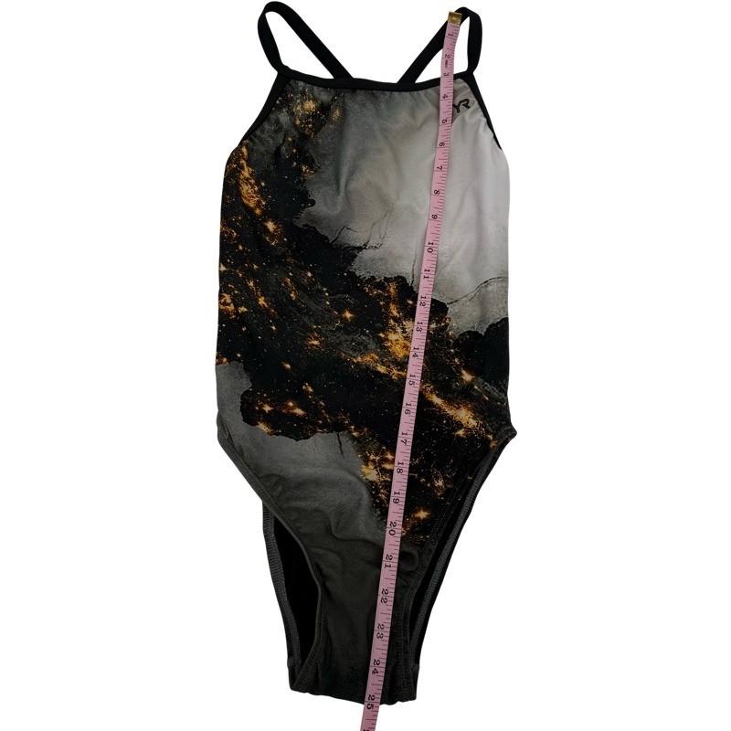 TYR NEW M Size 32 Diamondfit One Piece Swimsuit Black Grey Galaxy Print Training