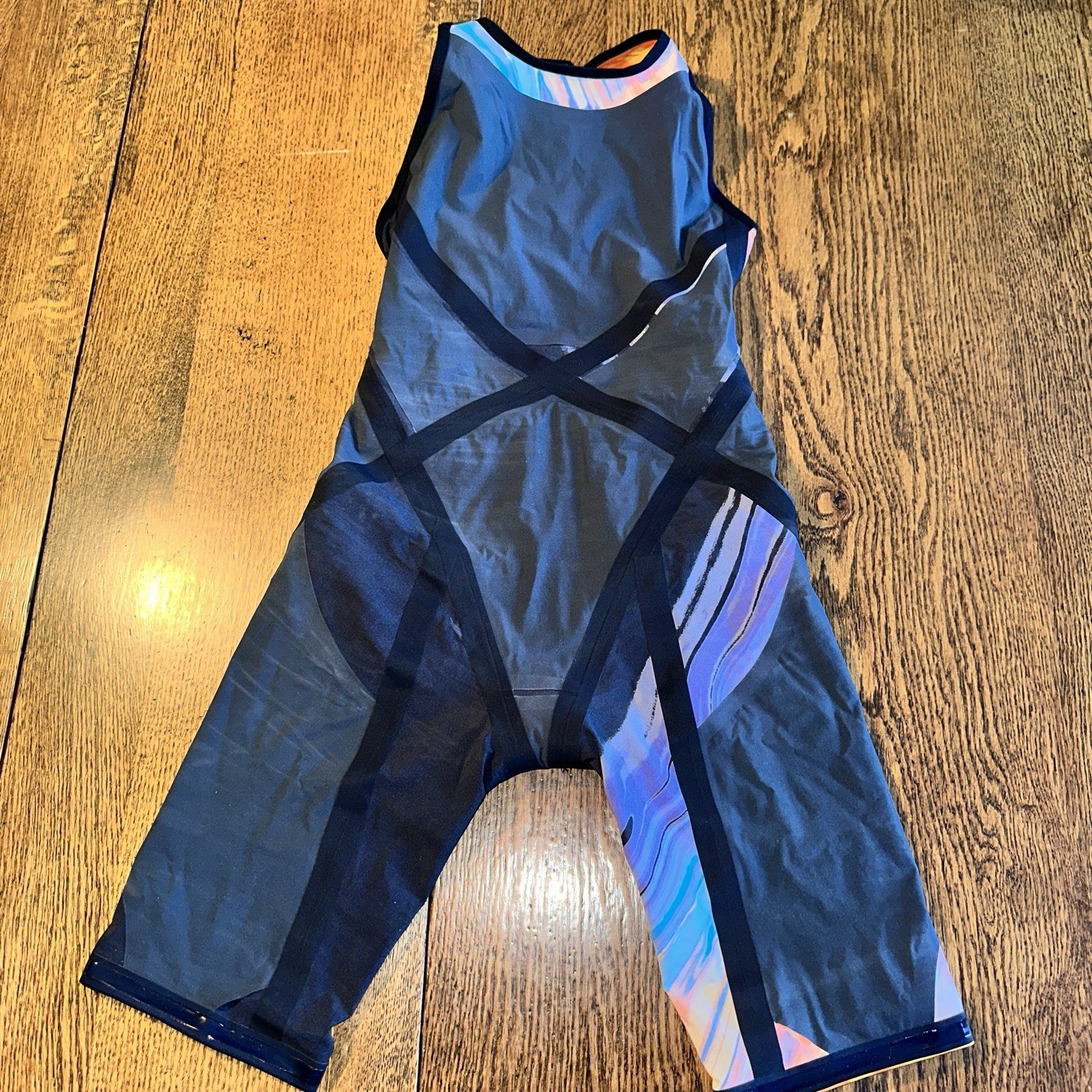TYR Women’s Venzo Volconyx Open Back Tech Suit Size 28 NWT Orange Blue Black