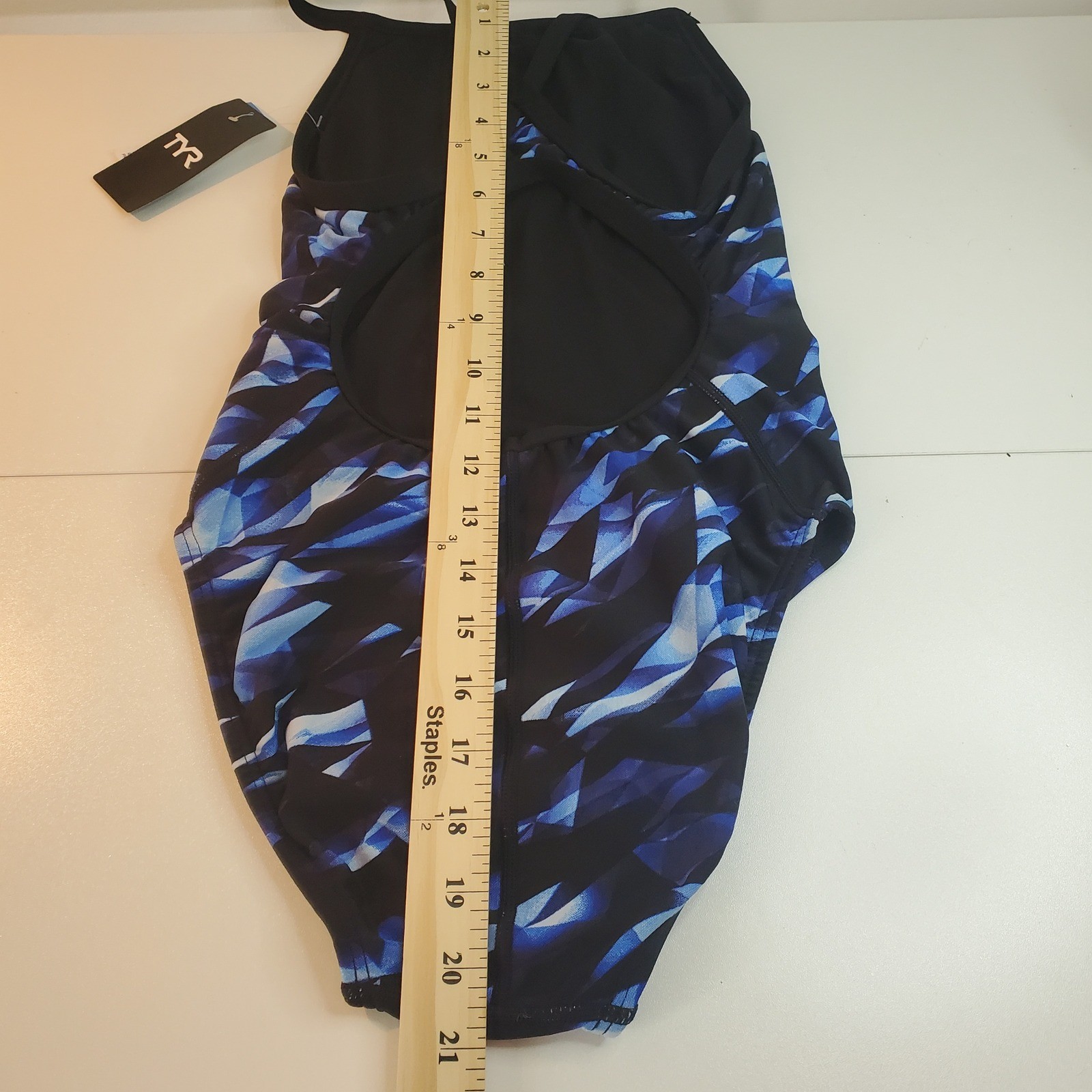 TYR Durafast Elite Diamondfit One Piece Swimsuit Blue Black Geometric Size 30 S