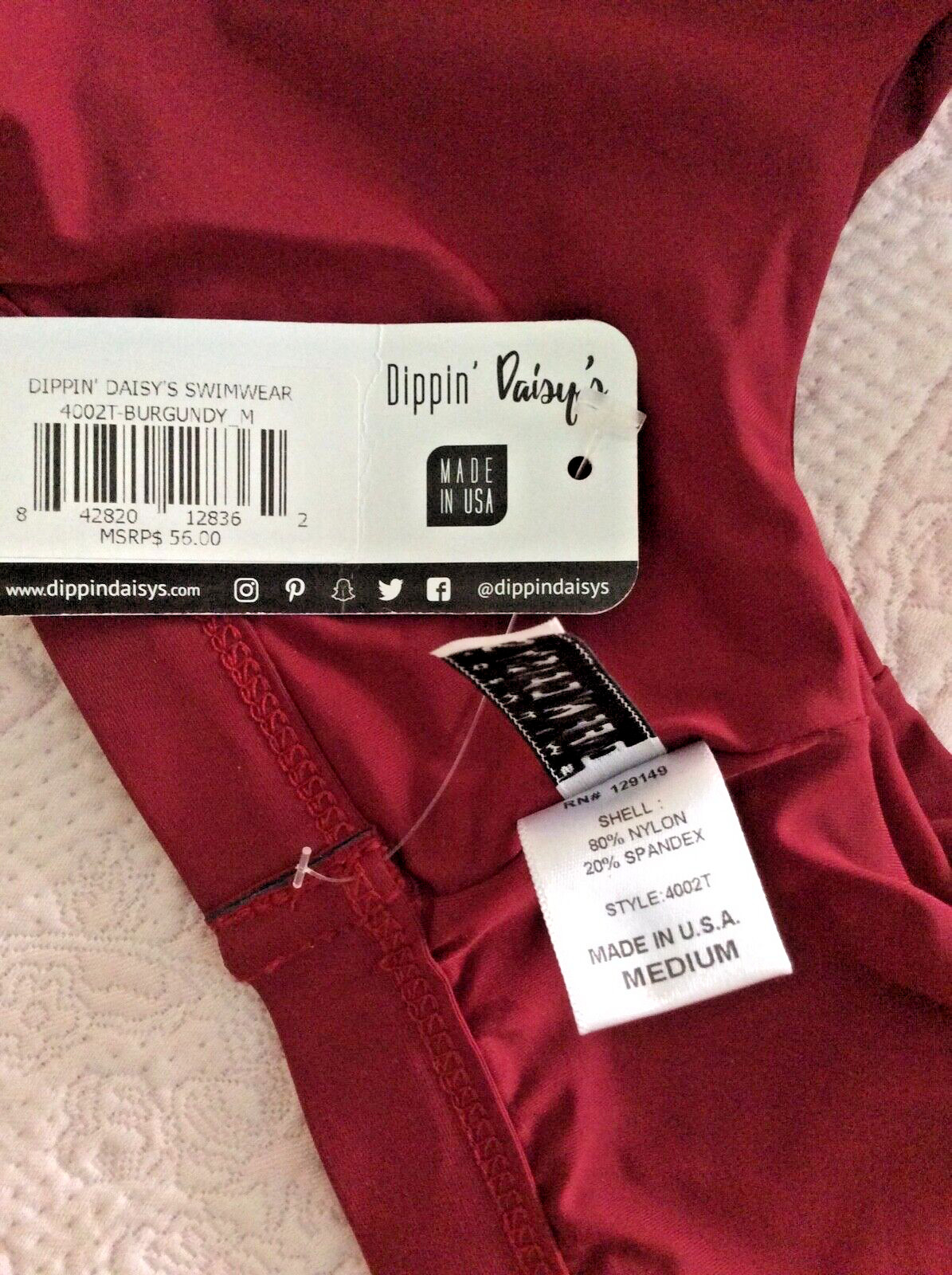 DIPPIN’DAISY’S BRAND NEW BANDED BURGUNDY SPORTY SWIM Women TOP SZ M
