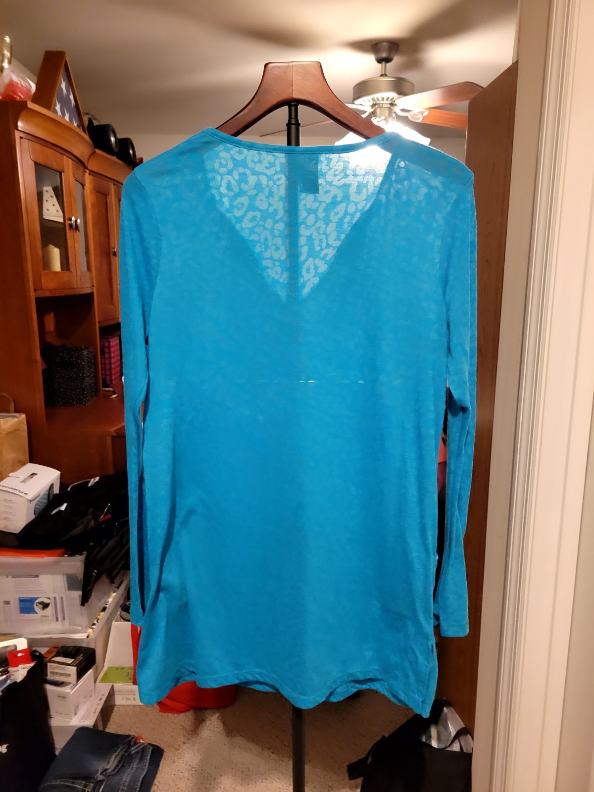 Catalina Women’s Swim Cover-Up Teal Long Sleeve With Subtle Animal Print Medium