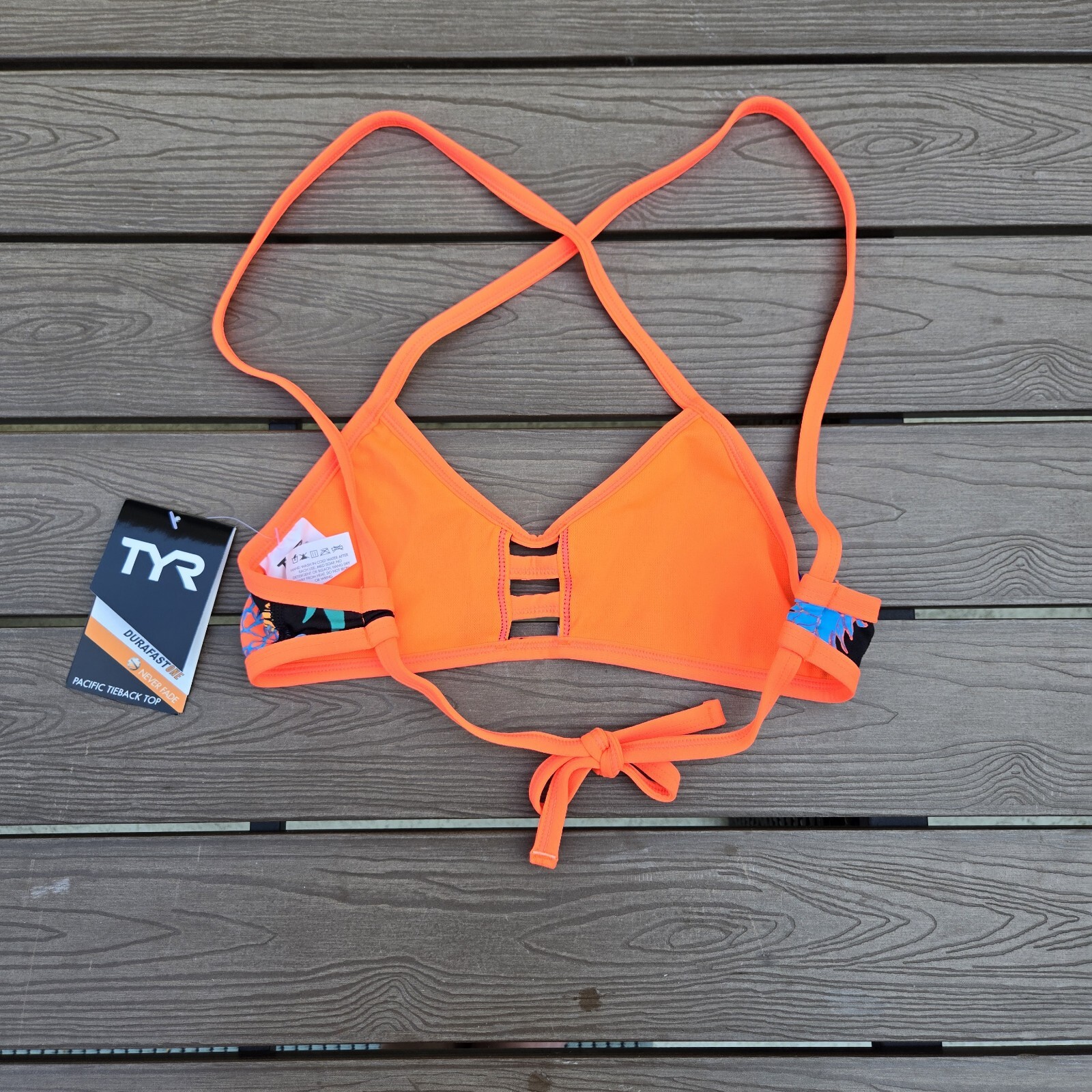 TYR Cross Tieback Bikini Swim Top Women Size Orange Pineapple XS (0/2) New