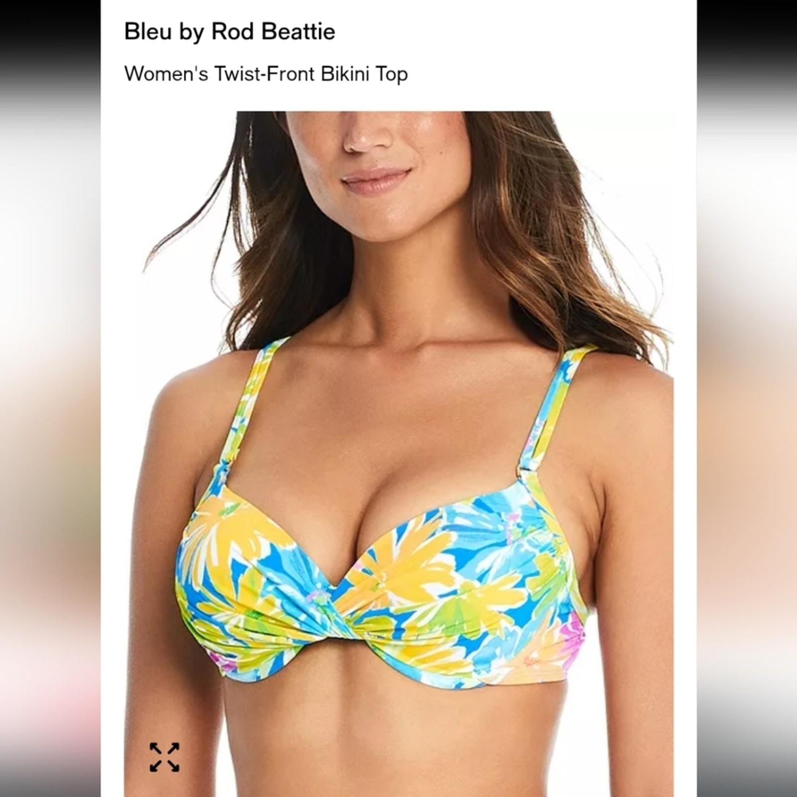 Bleu Rod Beattie Blue and Yellow Bikini Top with Underwire Support Sz 6