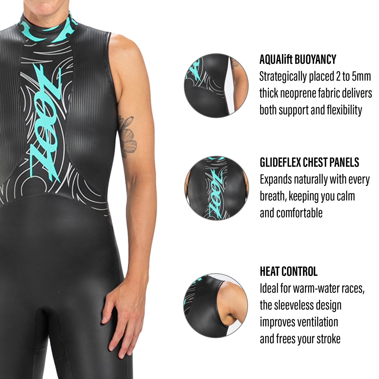 Zoot Women’s Manta Sleeveless Wetsuit, Yamamoto Neoprene Triathlon Suit wi