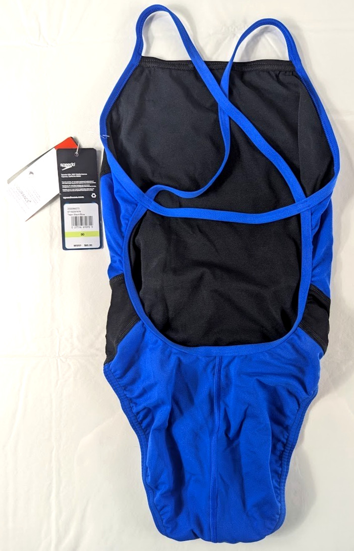 *NEW* Speedo Women’s Edge Splice One-Piece Swimsuit Black/Blue – 30