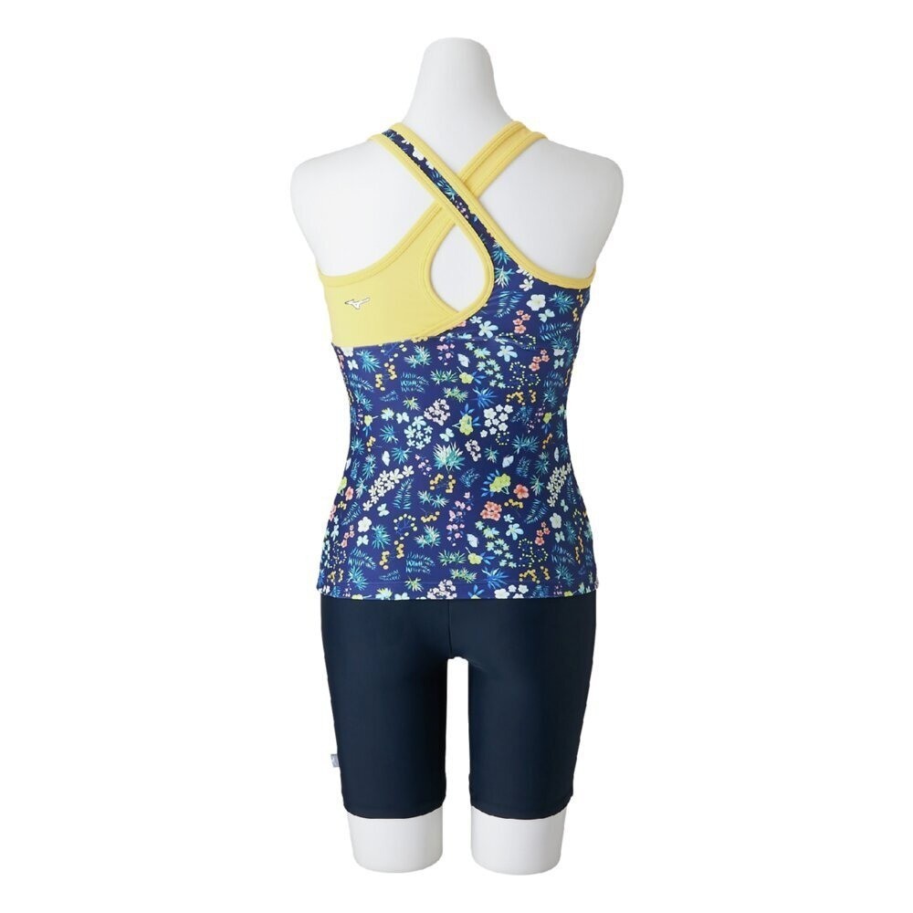 Mizuno Women’s Aqua Fitness Two-Piece Set (anti-roll buttons) Floral Pattern