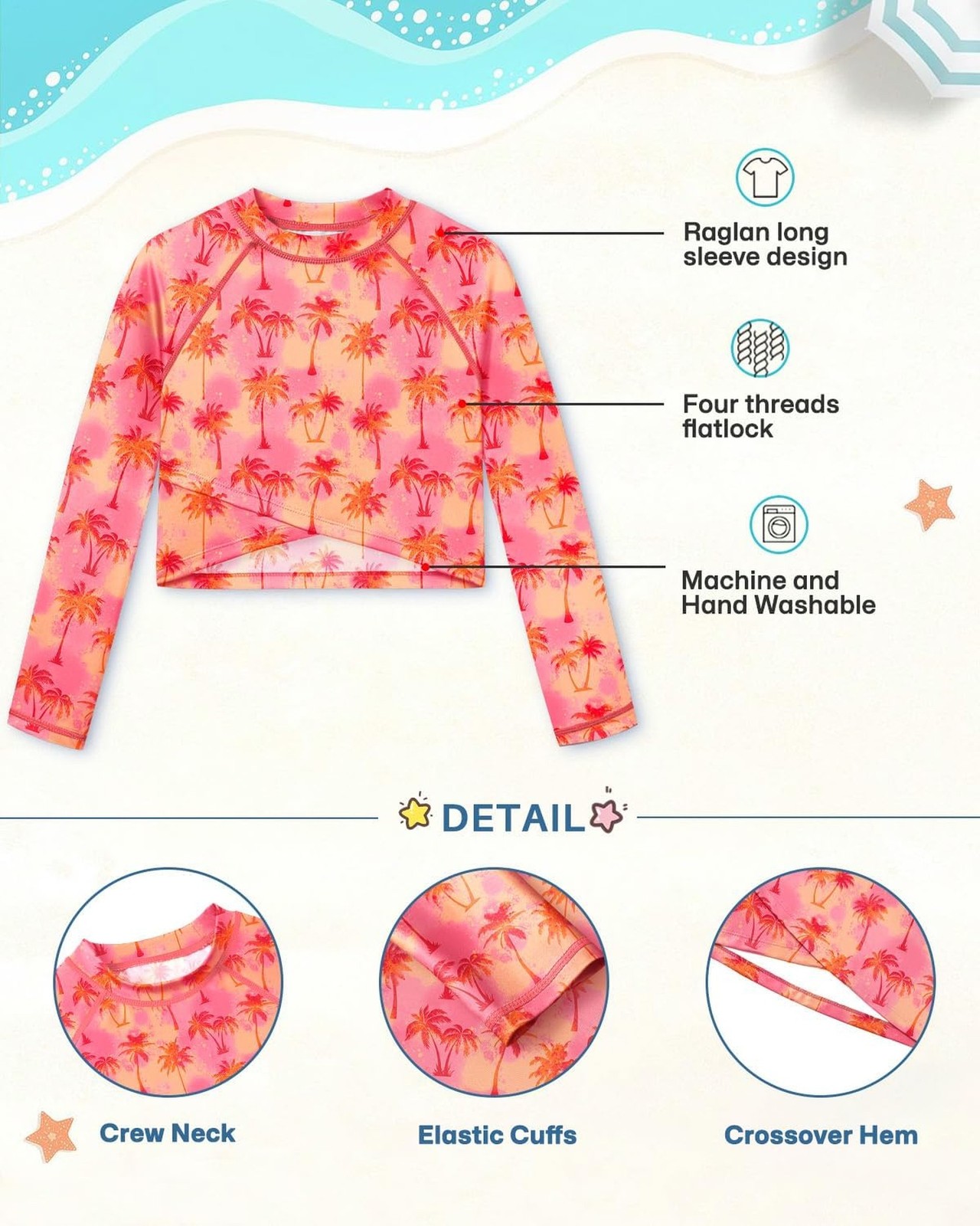 BesserBay Girls Rash Guard UPF 50+ Long Sleeve Mock Neck Crossover Hem Swim C…