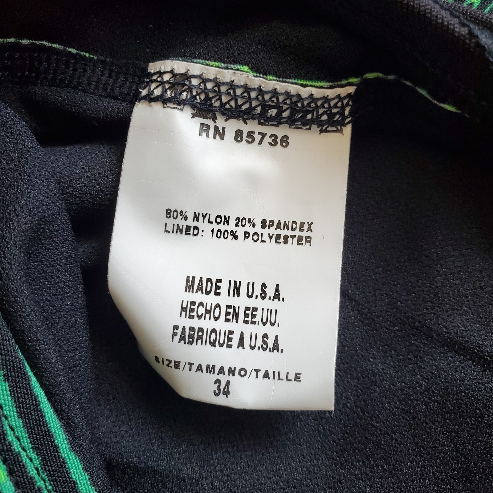 34 Swimsuit Made in USA Green Black One Piece New Without Tags Size 34
