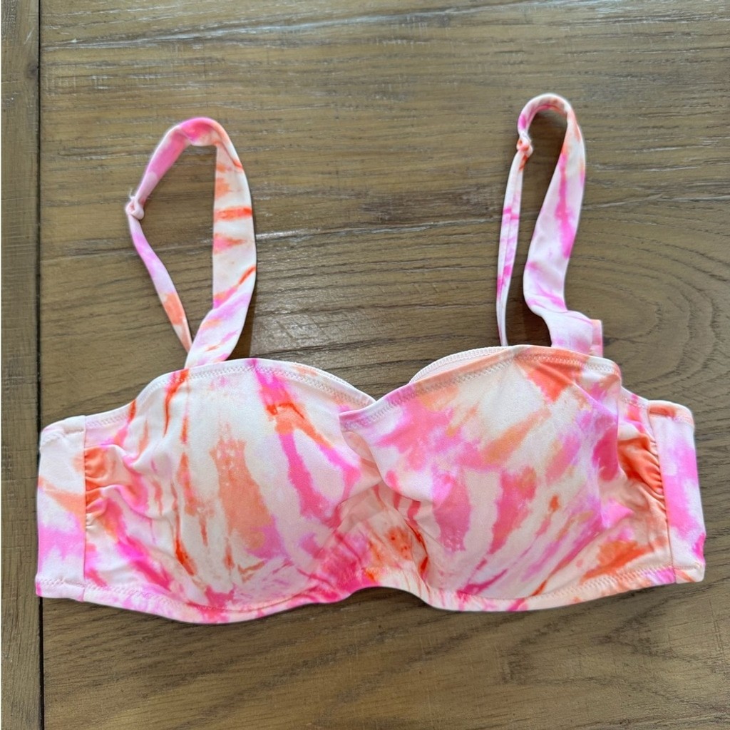 Shade & Shore Pink + Orange Tie-Dye Bikini Set XL Bottom 36B Adjustable Top T11