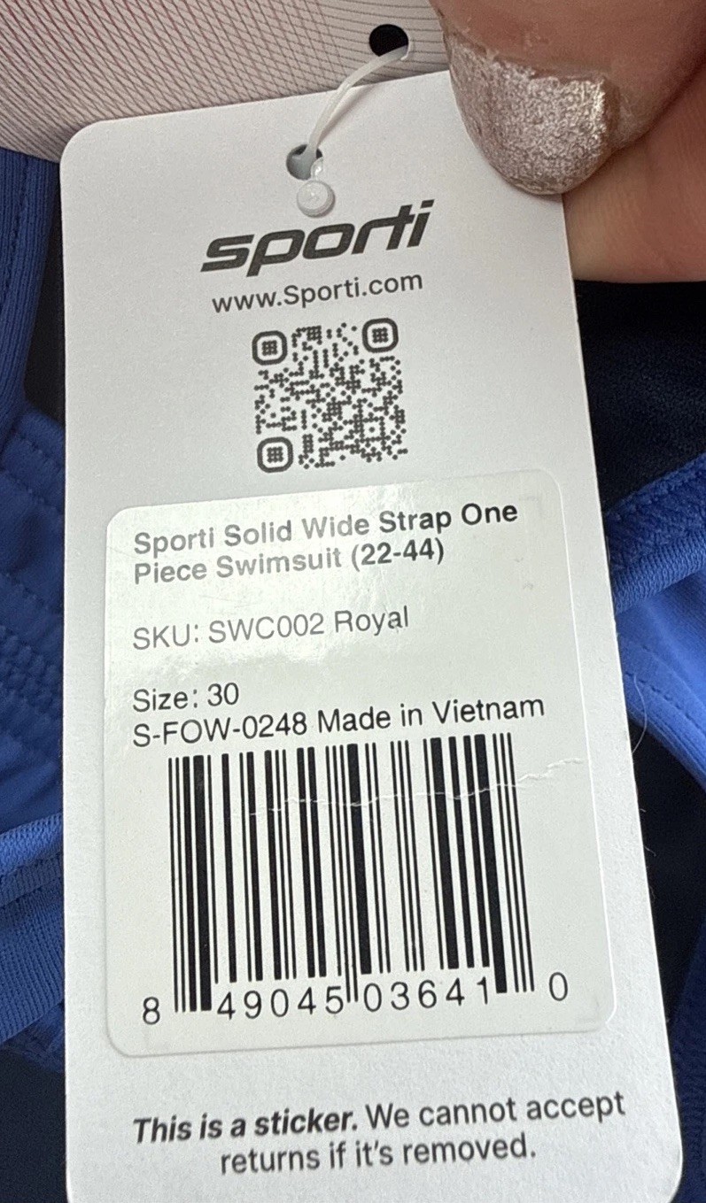NEW Sporti Royal Blue One Piece Swimsuit Sz 30 Swim Practice/ Competition Suit