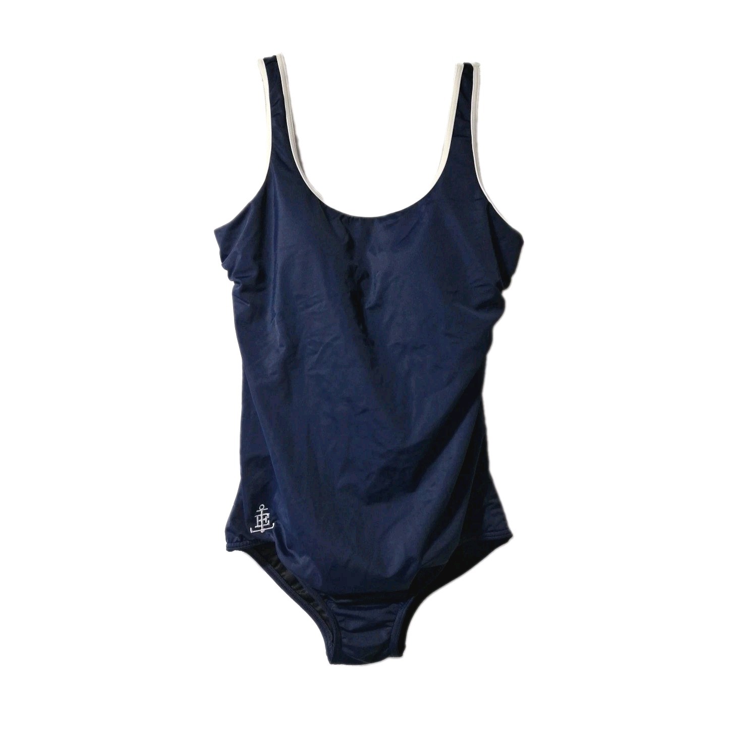 Lands End Womens Navy One Piece Swimsuit 10 M Tugless Anchor 455012 Spandex Suit