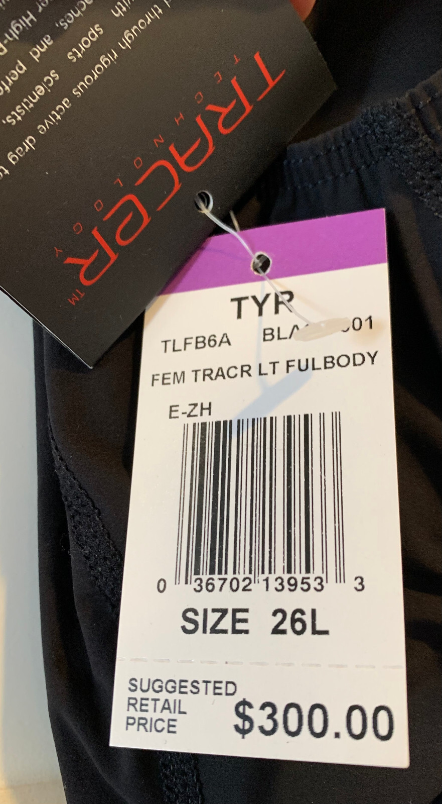 TYR Women’s Black 26L Tracer Light Aeroback Swimsuit Full Body USA Made New