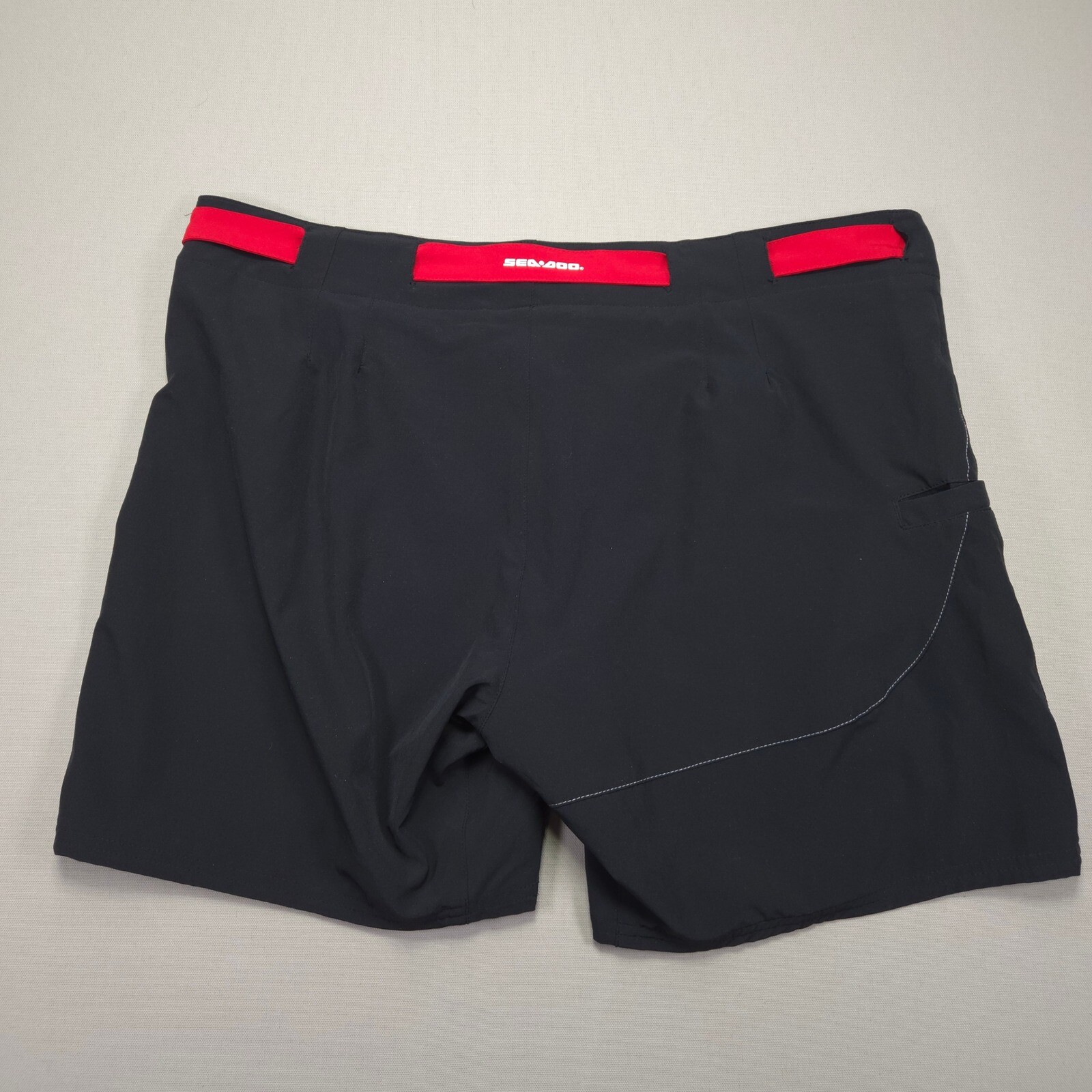 BRP Sea-Doo Board Shorts Swim Trunks Quick Dry Lined Black Red Accents Size 12