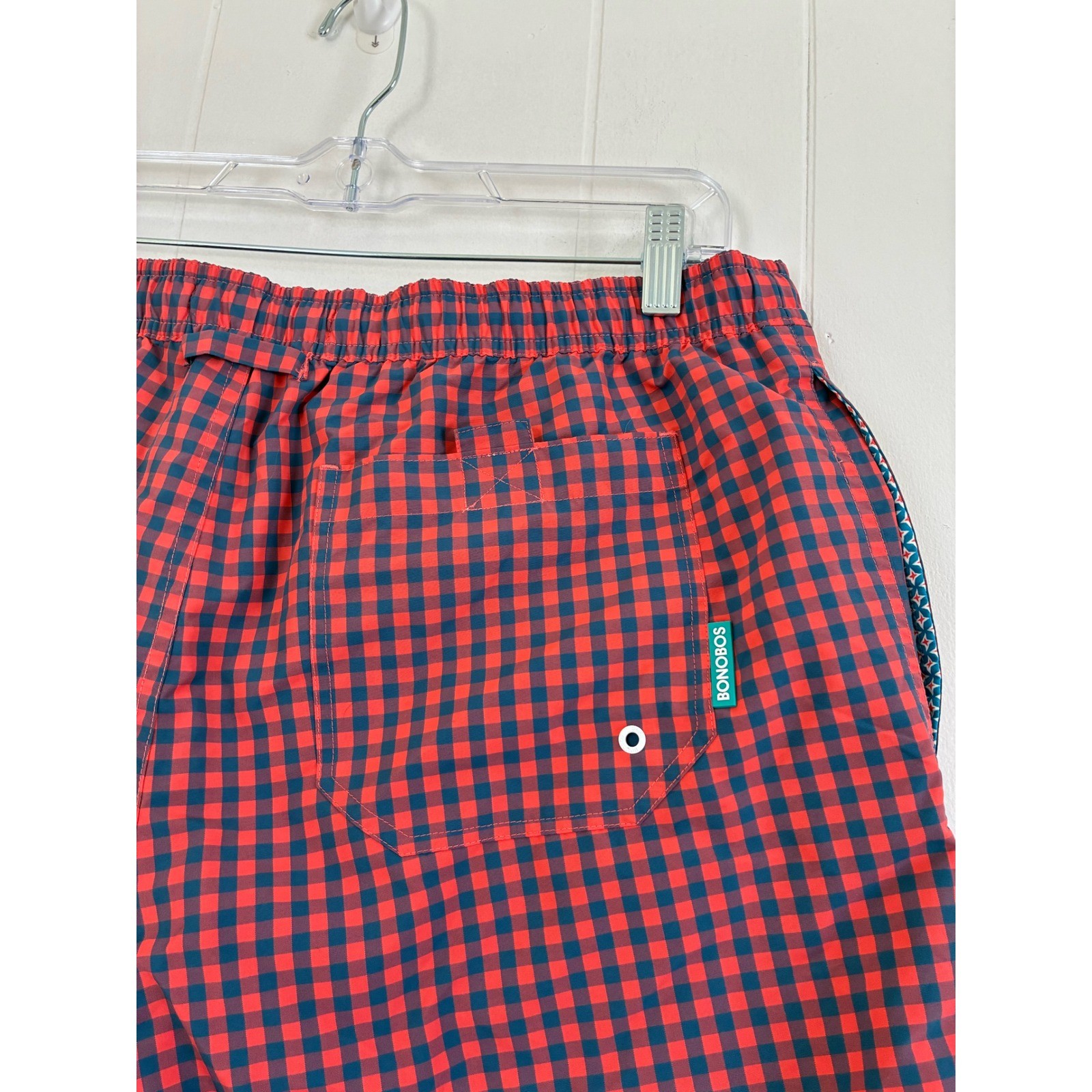 Bonobos Gingham Swim Trunks Shorts Red Navy Blue Men’s Size L 7 Inch Inseam