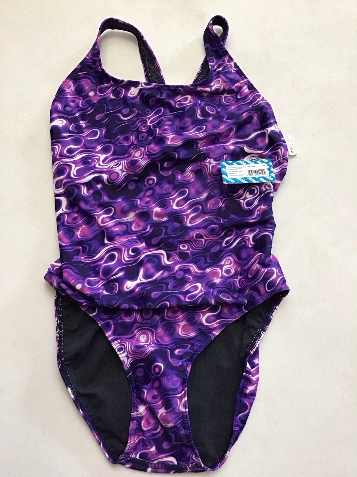 ISWIM Competitive Size 38 (22-40) Lycra 1 Pc Wide Strap Swimsuit Purple (C6-10)