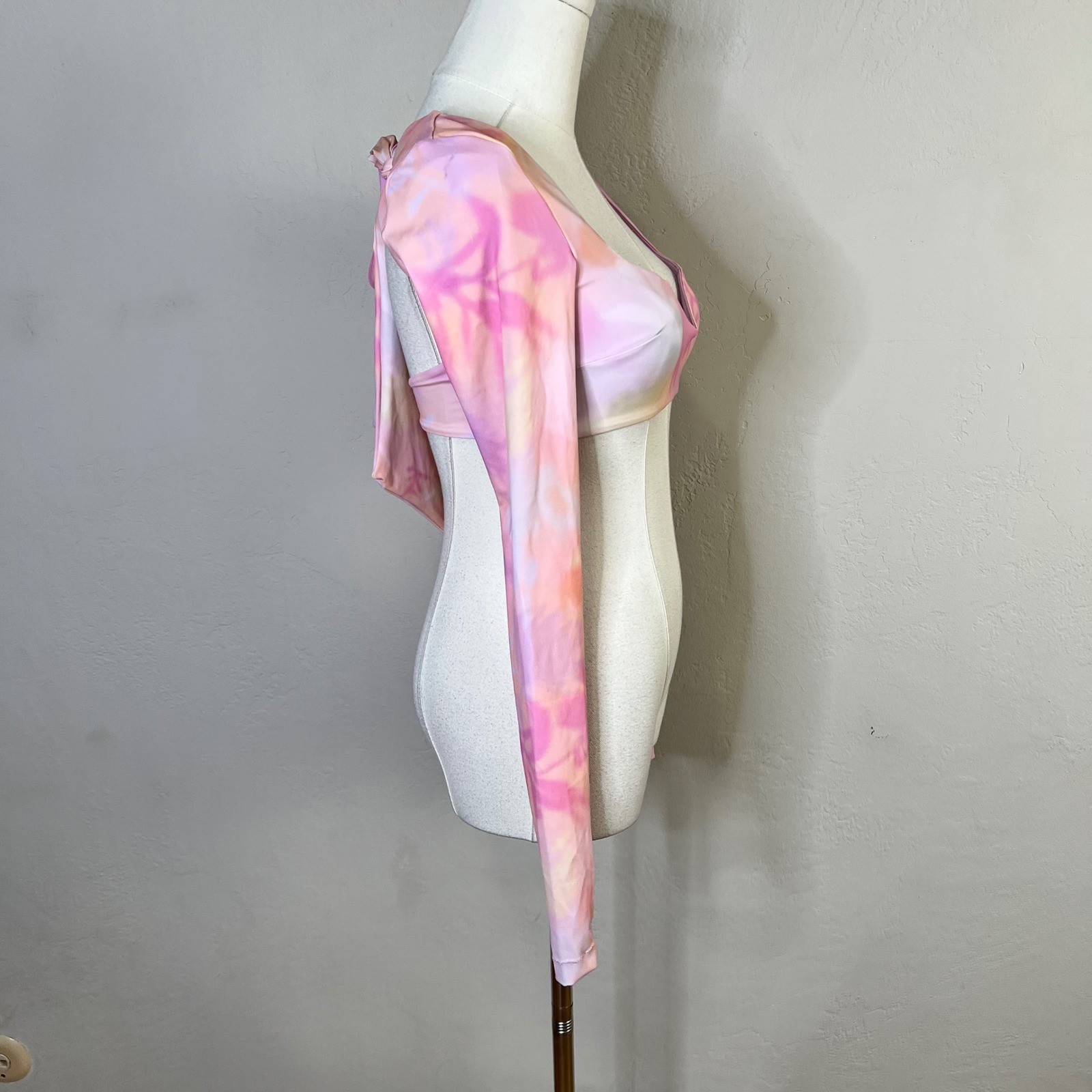 POPFLEX Siren Sweetheart Bikini Top Long Sleeve Crop NEW Size XS Pink Tie Dye