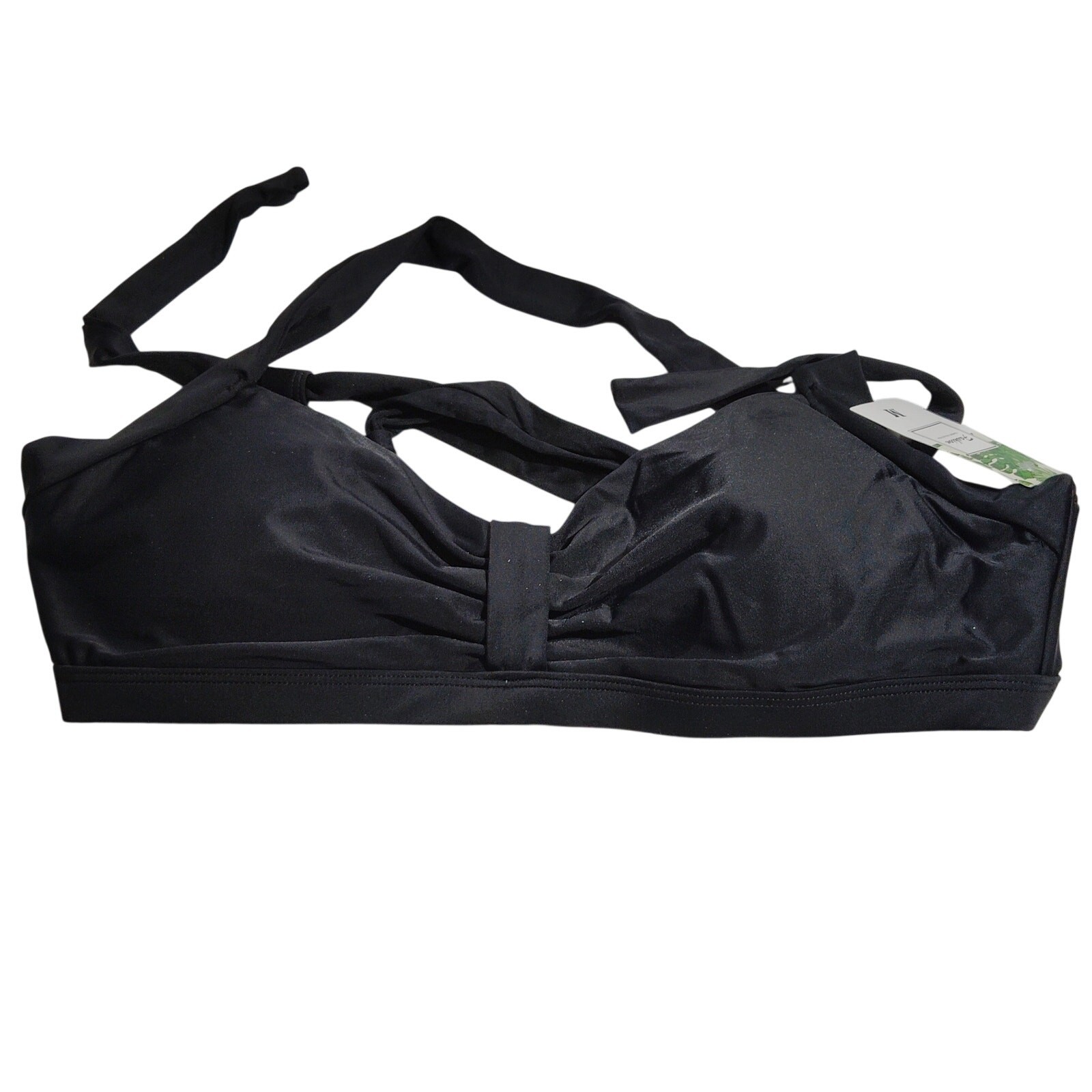 Women’s Swim Bra Top – Ruched Center Strap, 1″ Straps – Black – Medium – NWT