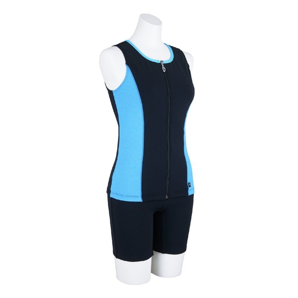 Mizuno Women’s Aqua Fitness Two-Piece Swimsuit Front Zip Tank Top Black/Sax