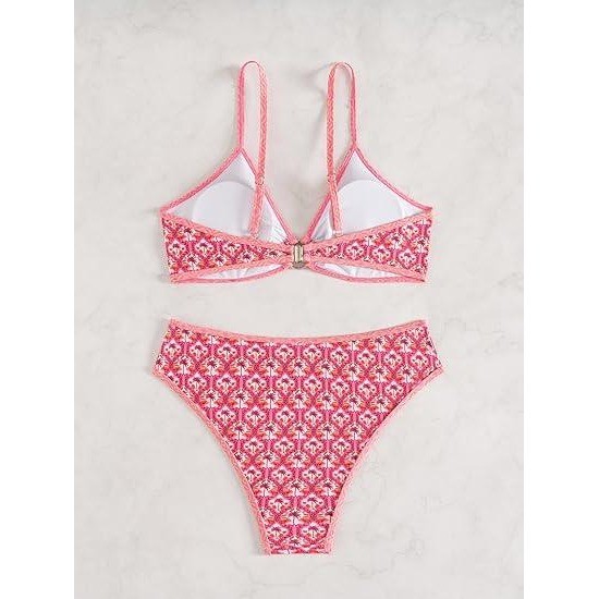 MSRP $38 Fanuerg Women’s Pink Coconut XS Triangle Bikini Sets O Ring Linked Two