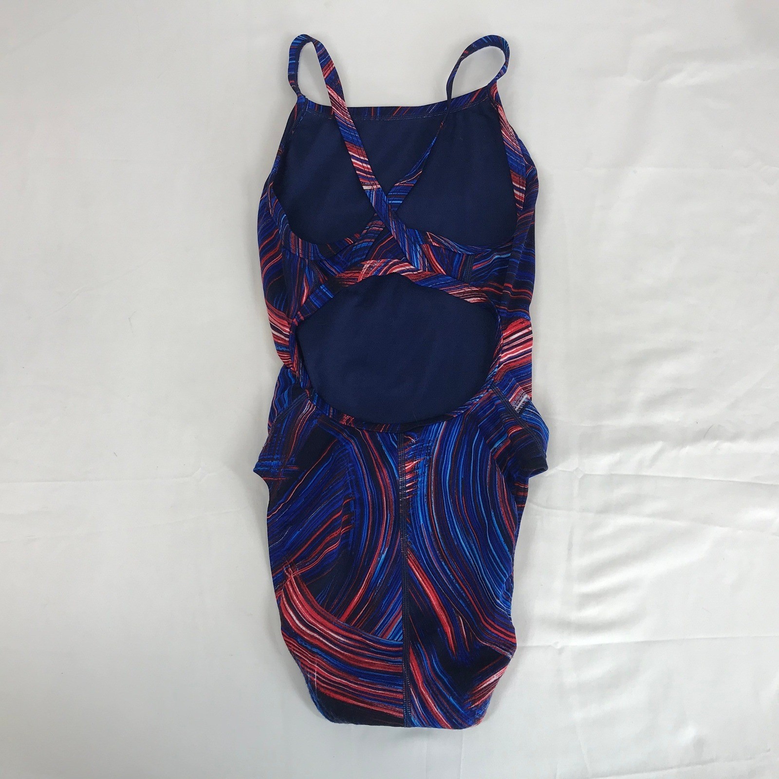 Speedo Endurance+ Womens 26 One Piece Swimsuit Blue Red Abstract Training Suit