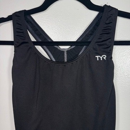 TYR One Piece Swimsuit Women Sz 40 Black Racerback Competitive Swimwear