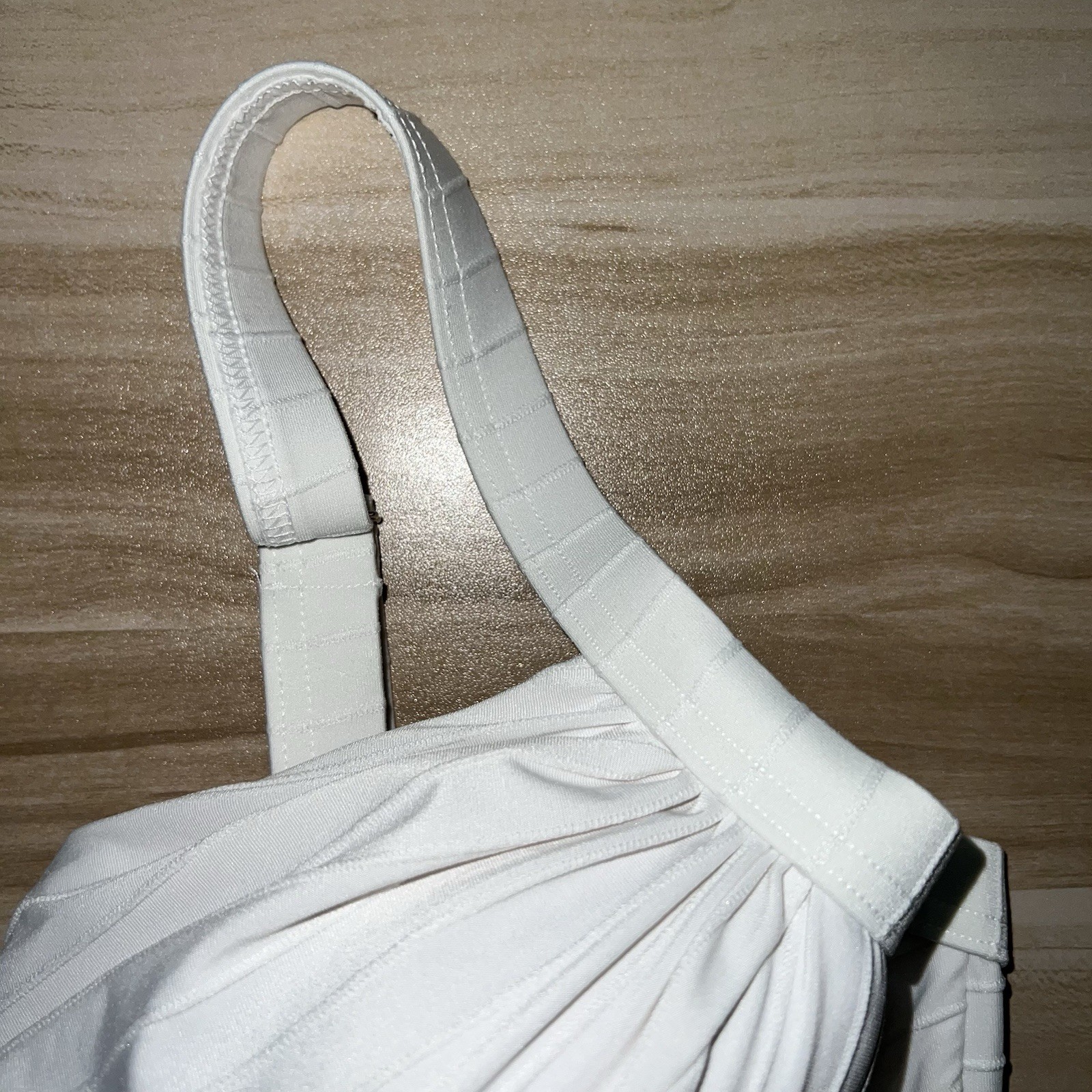 Lands’ End 18W Bikini Swim Top White Underwire Bra Lined Ruched Plus Size
