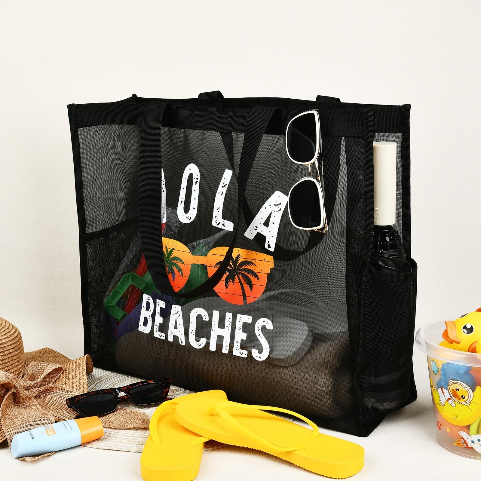 30L Large Beach Bag with Pouch Foldable Sandproof Lightweight Mesh Tote Bag w…