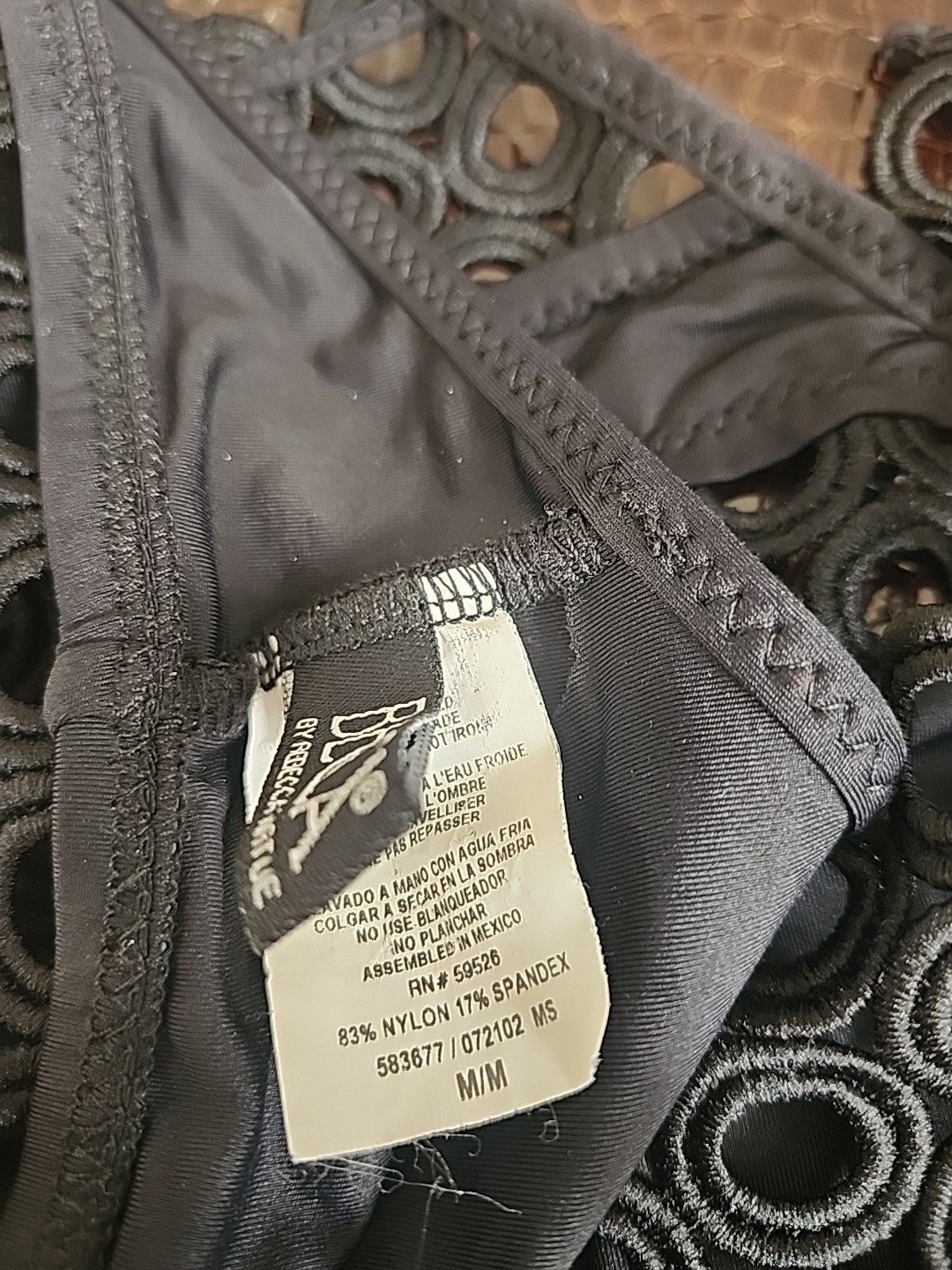 Becca By Rebecca Virtue Siren Shimmer Black High Neck Halter Bikini Top SZ M