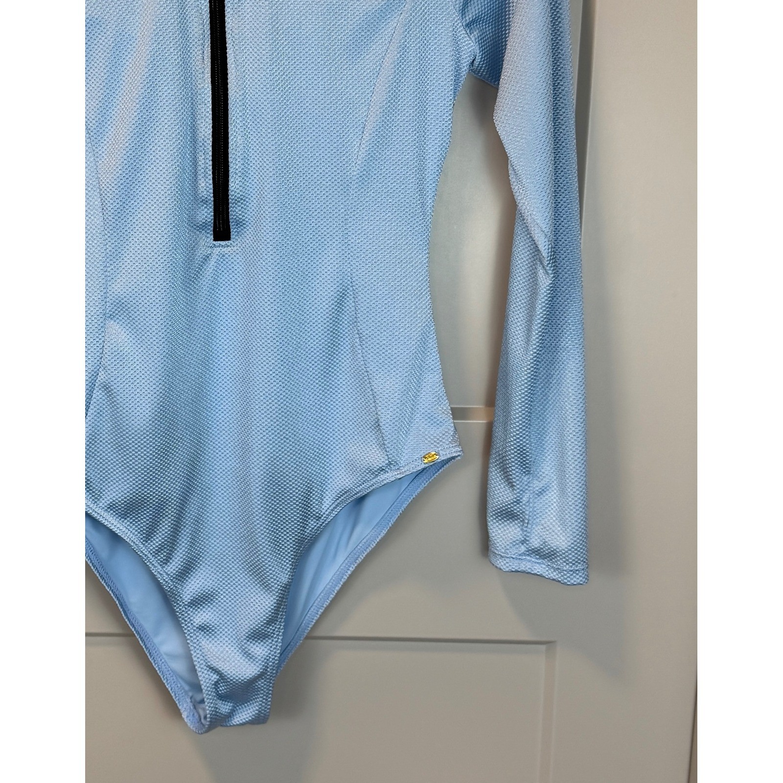 Betsey Johnson Scuba Knit Half Zip One Piece Swimsuit Size XL Sky Blue