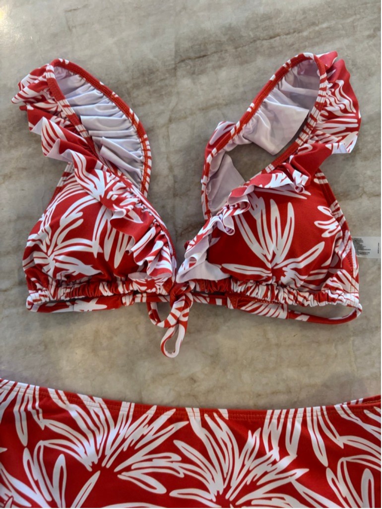 Women’s Unbranded burnt orange White Floral High Waist Ruffle Bikini Swimsuit L