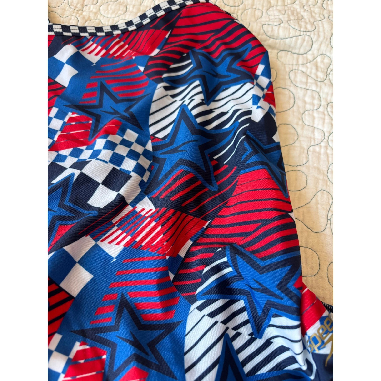 Speedo Overdrive One Piece Swimsuit True Cobalt Stars Stripes Red White Blue 34