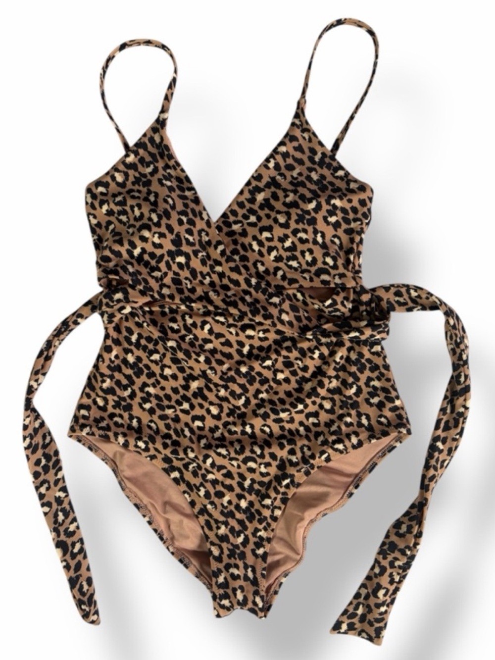 Aerie Leopard Wrap One Piece Swimsuit Tan Black Size L