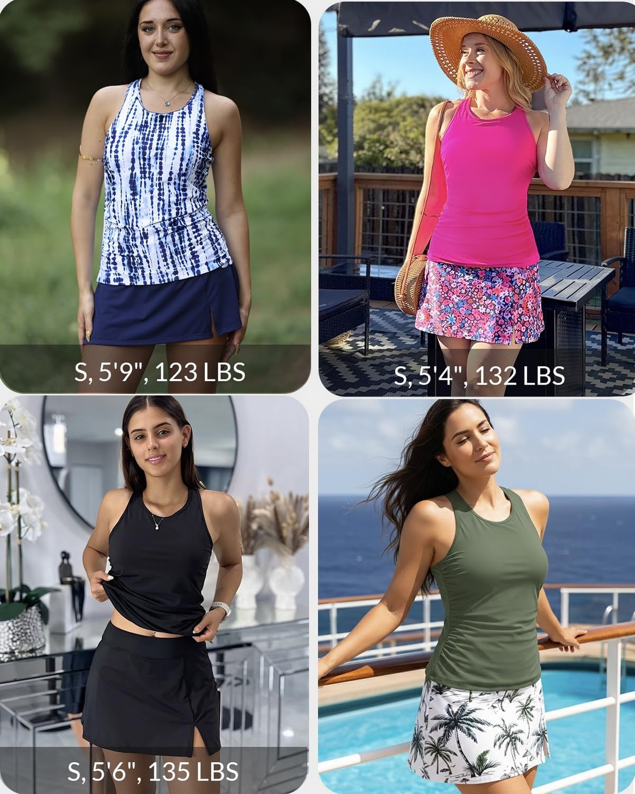 Women Two Piece Tankini with Skirt – Tummy Control High Neck Swimsuit with Bu…