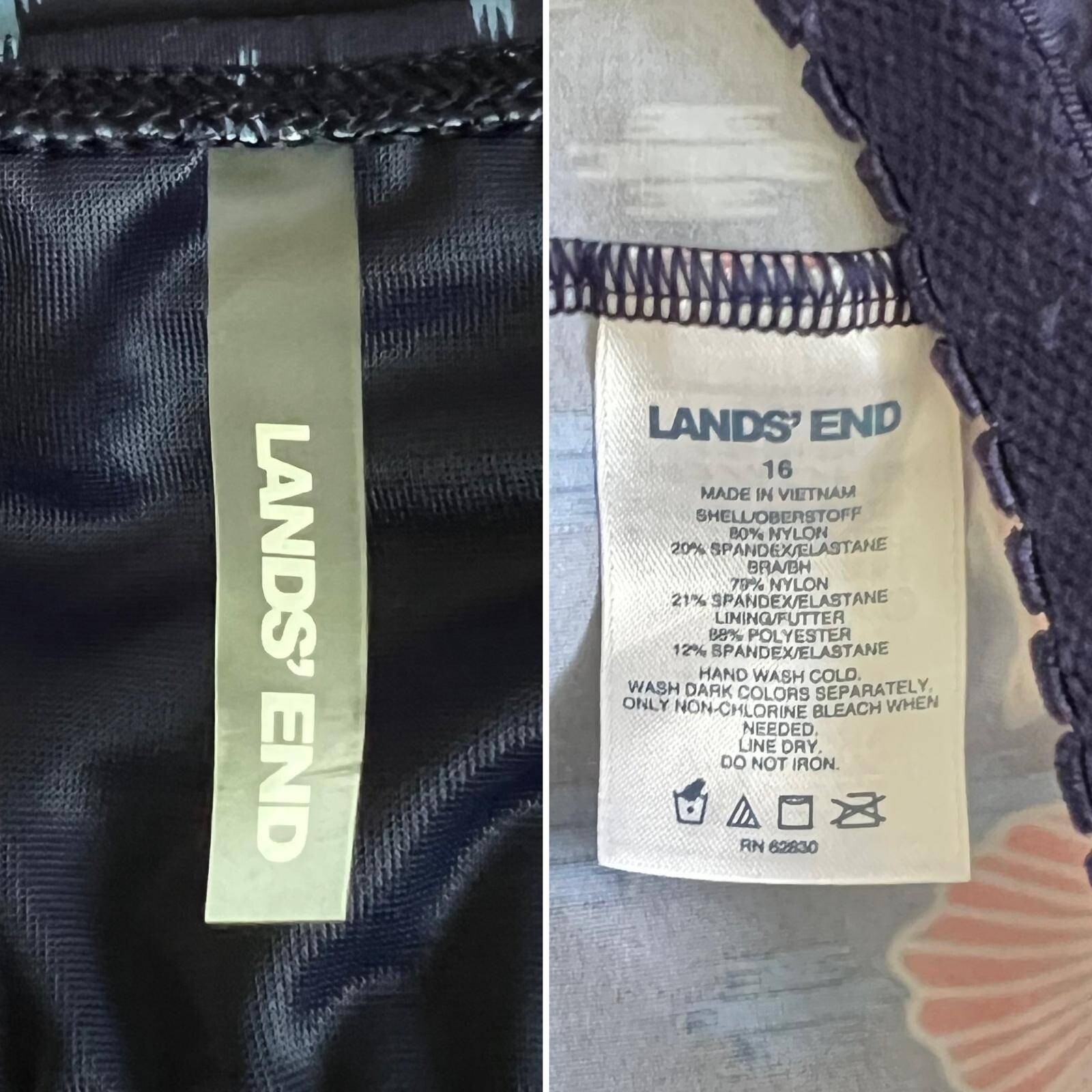 Lands’ End Women’s Tankini Top Sz 16 Square Neck Floral Ikat Print Built-In Bra