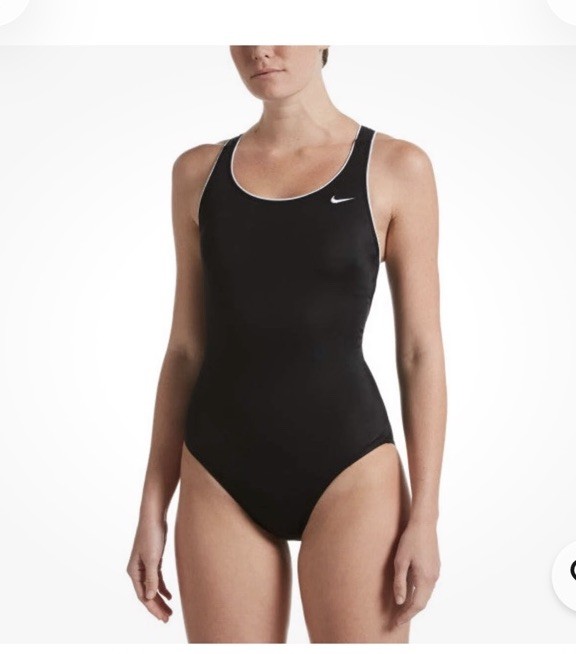 Nike Women’s XL Swimsuit Solid Powerback One Piece Black White Size MSRP $88 070