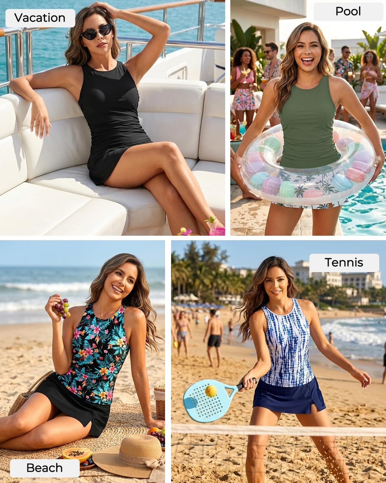 Women Two Piece Tankini with Skirt – Tummy Control High Neck Swimsuit with Bu…