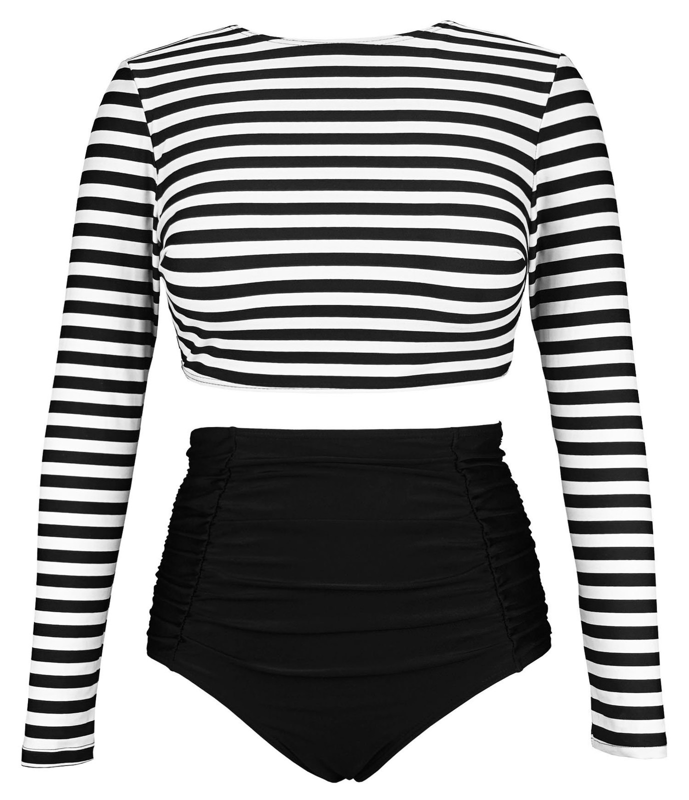 COCOSHIP Women’s Long Sleeve Swim Shirt Rash Guard Top Tankinis Set High Wais…