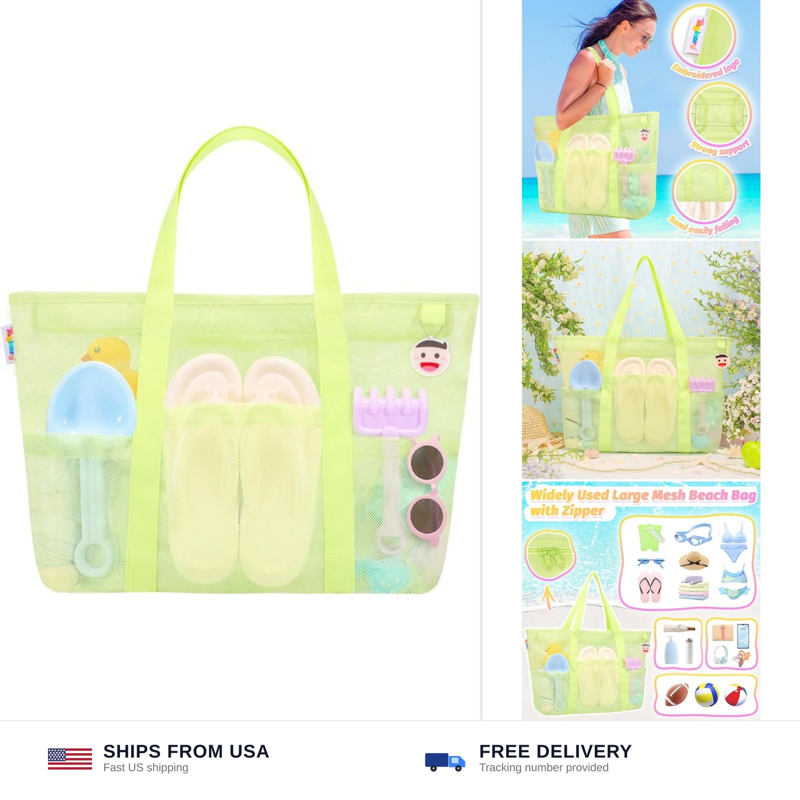 Tagitary Mesh Beach Bag with Zipper Large Beach Tote Waterproof Sandproof wit…