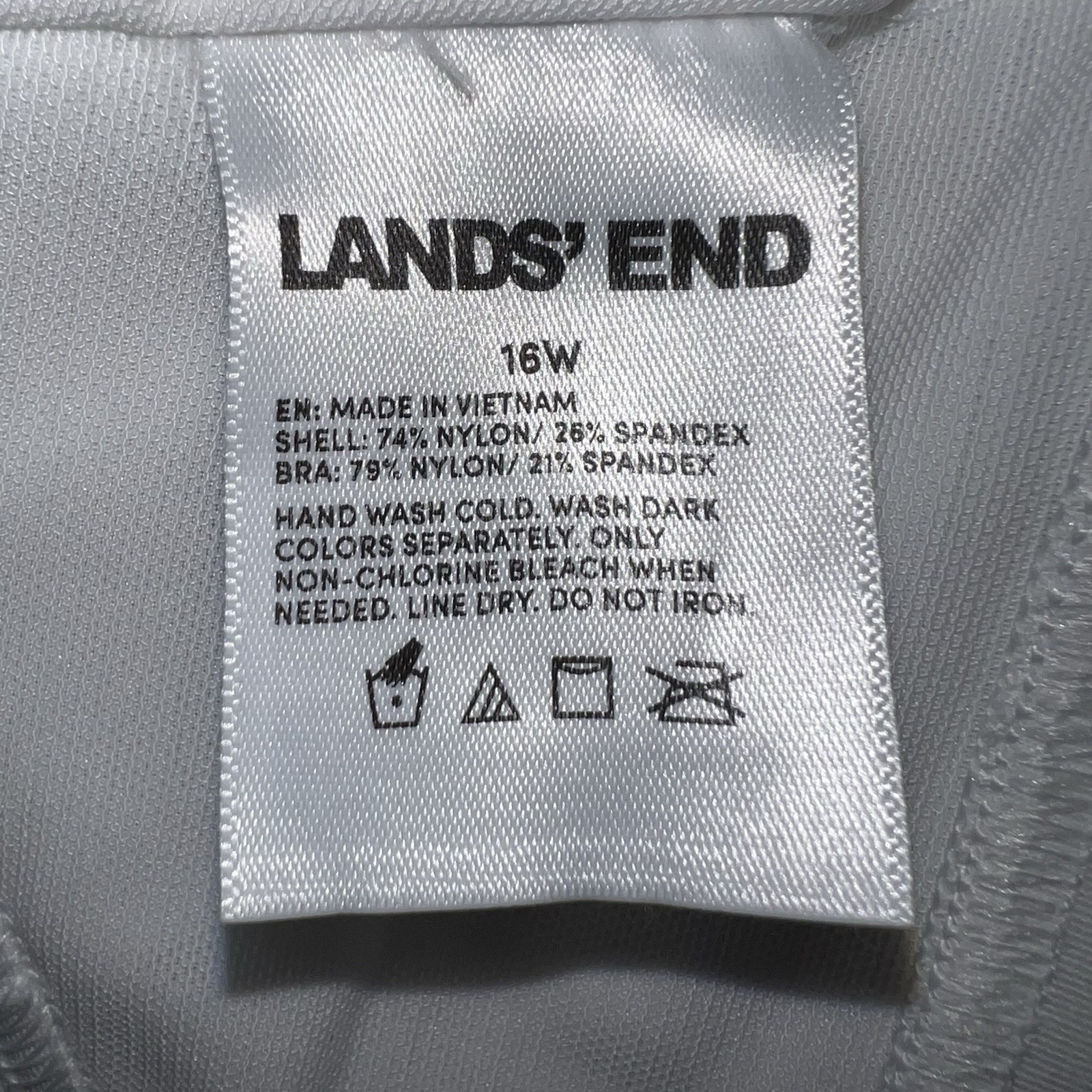 Lands’ End 16W Bikini Swim Top White Underwire Bra Lined Ruched Plus Size